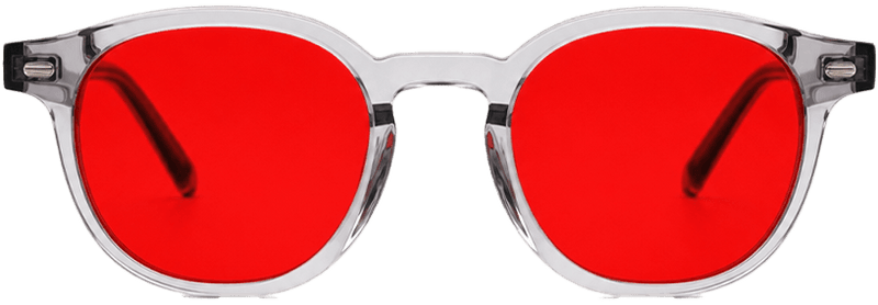 Freddie blue light glasses with red lenses and clear frames