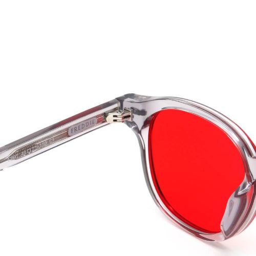 Close-up of the hand-polished acetate frame on Freddie Bedtime Glasses