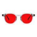 Freddie Bedtime Glasses with red lenses and clear acetate frame, front view