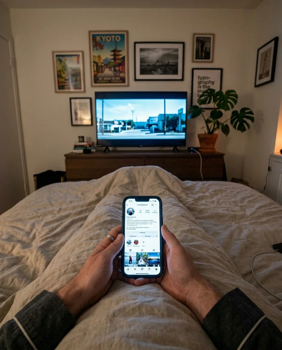 Scrolling in bed in full blue and green screen light, before the Freddie red lens filter